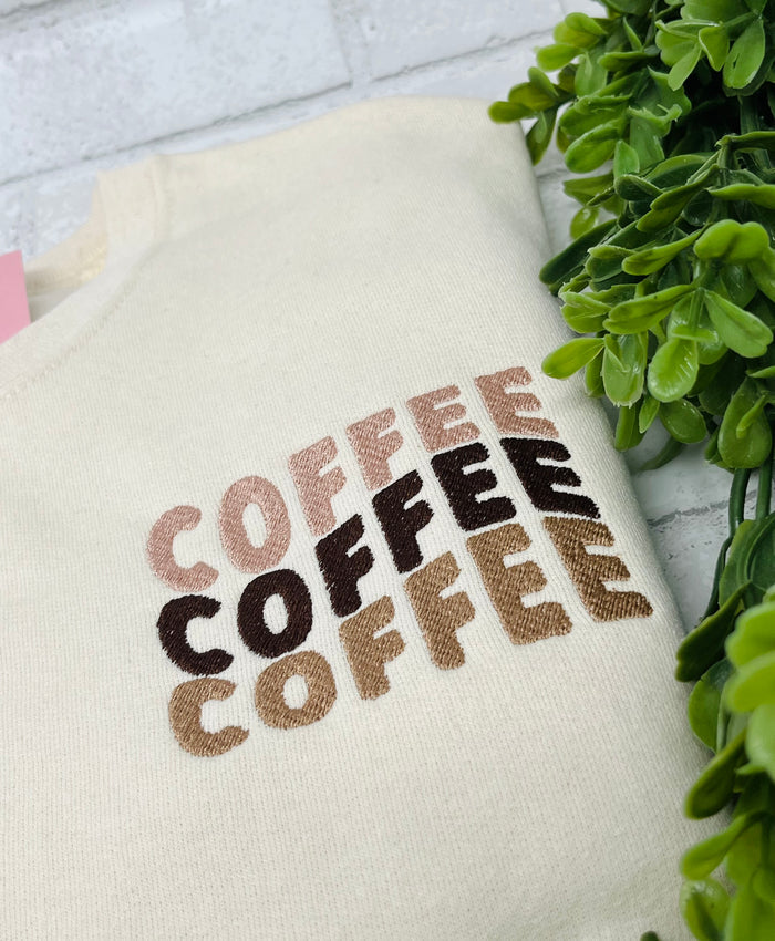 COFFEE COFFEE COFFEE Embroidered T-shirt or Sweatshirt