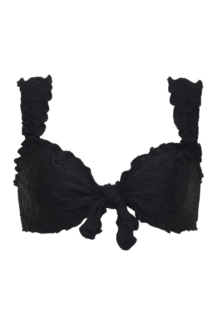 Colby Eyelet Ruffle Bikini Top Black