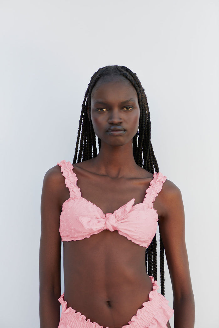 Colby Eyelet Shine Bikini Top Cherry Blossom