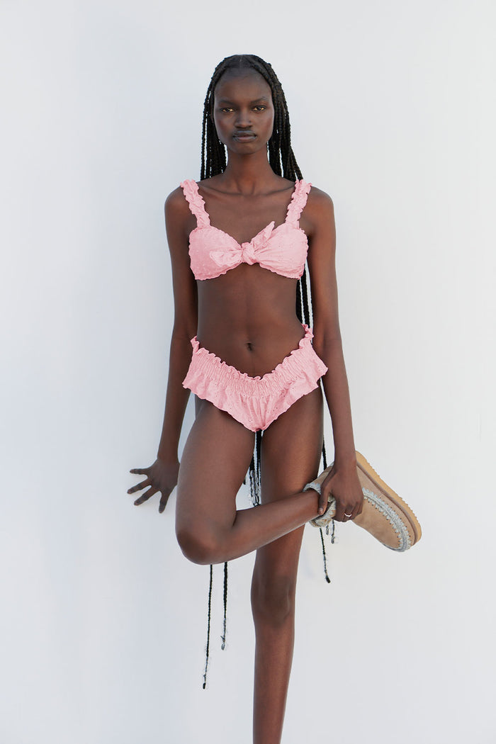 Colby Eyelet Shine Bikini Top Cherry Blossom