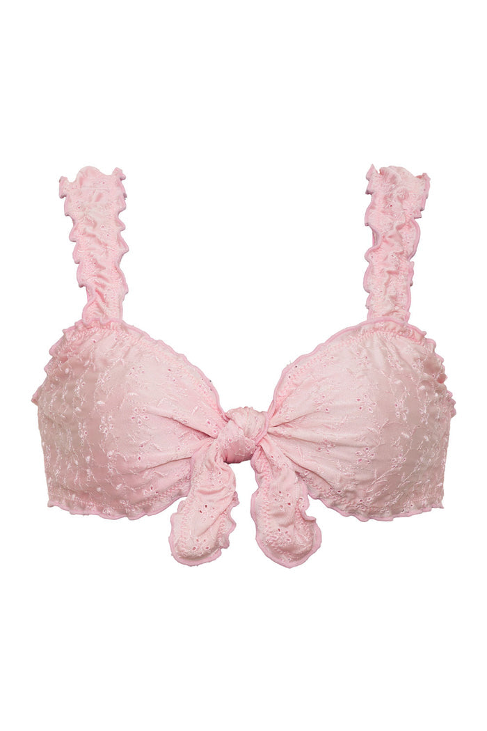 Colby Eyelet Shine Bikini Top Cherry Blossom