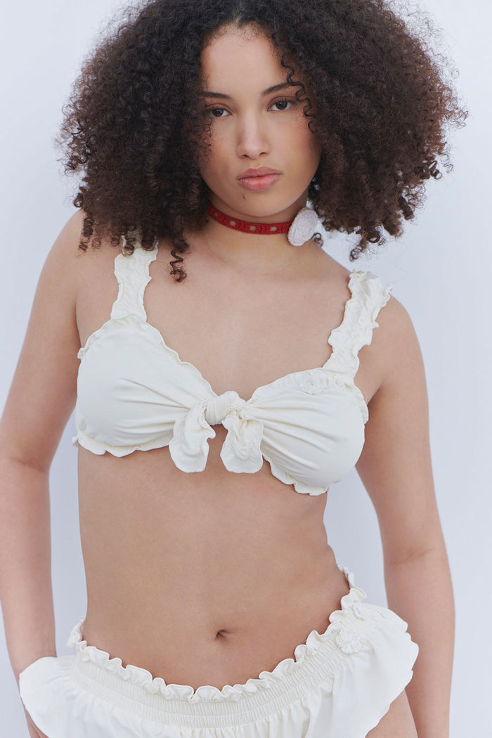 Colby Tie Front Ruffle Bikini Top Sunrose