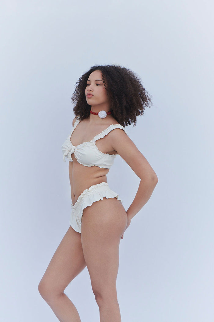 Colby Tie Front Ruffle Bikini Top Sunrose