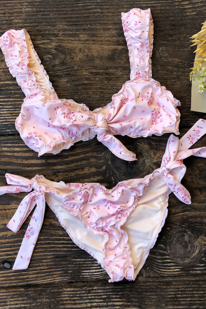 Colby Sweet Rose Floral Ruched Tie Front Top