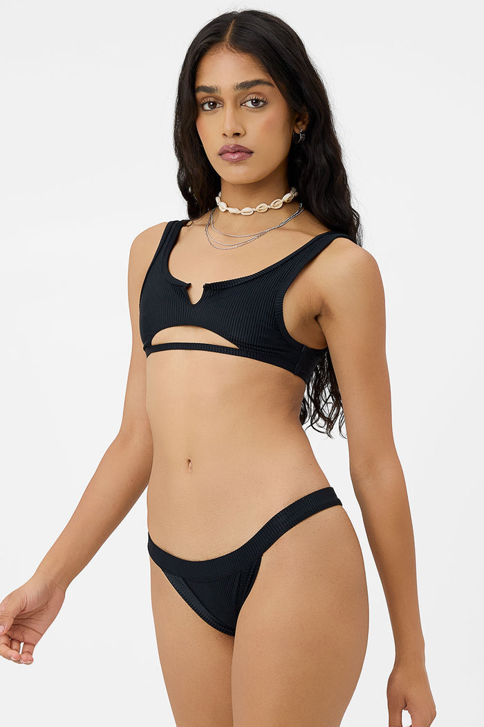 Cole Ribbed Cheeky Bikini Bottom Black