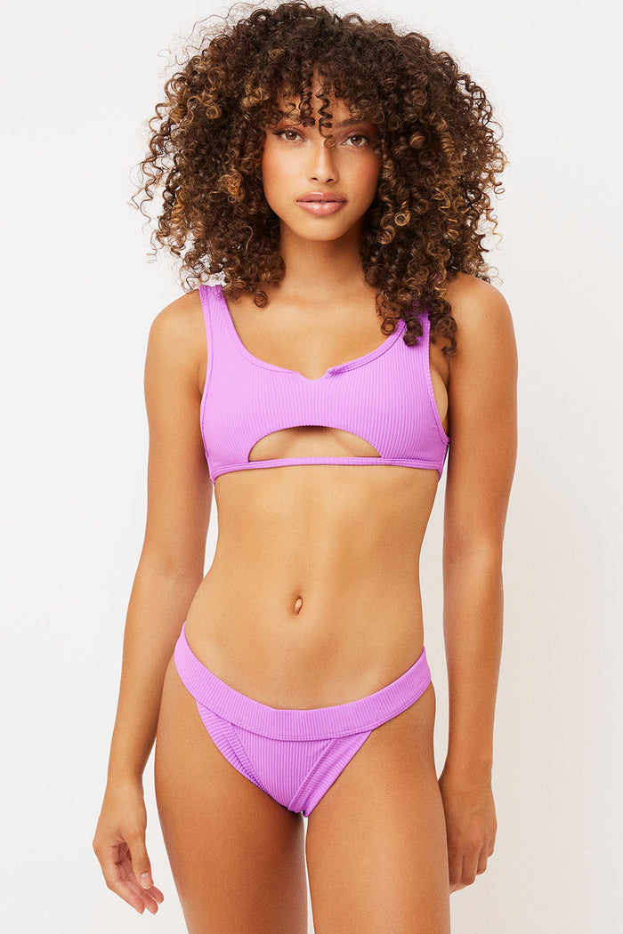 Cole Passionfruit Ribbed Top with Cut Out Detail