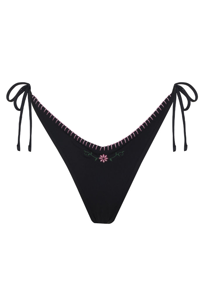 Connor Embroidered Cheeky Bikini Bottom Sea Fairy Black