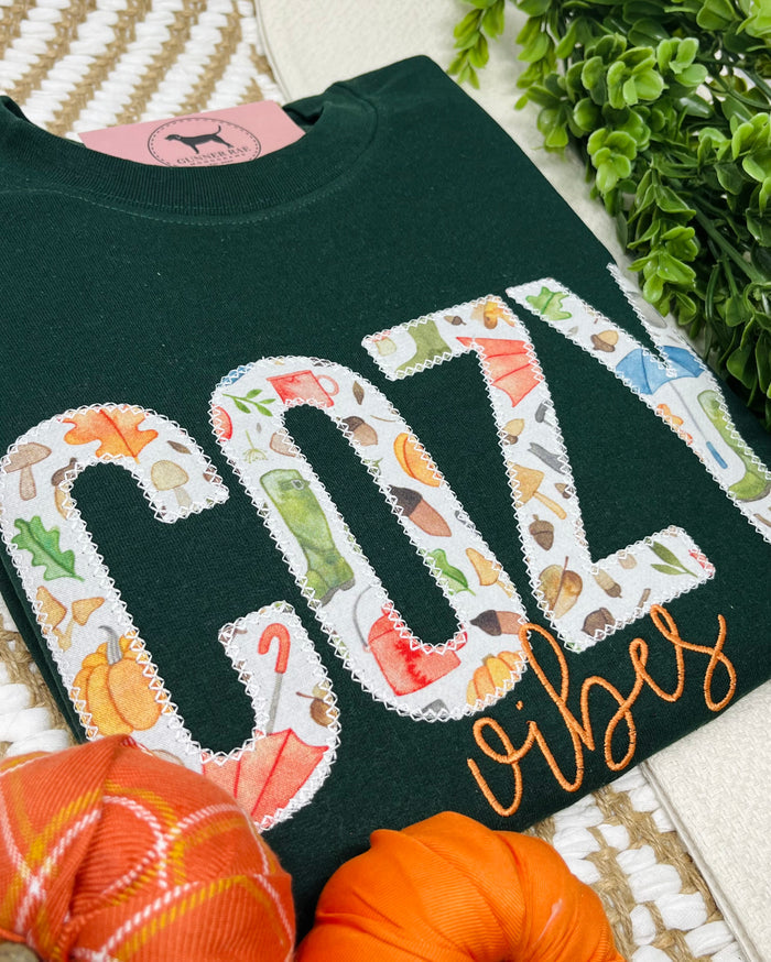 COZY VIBES Applique Embroidered T-shirt or Sweatshirt