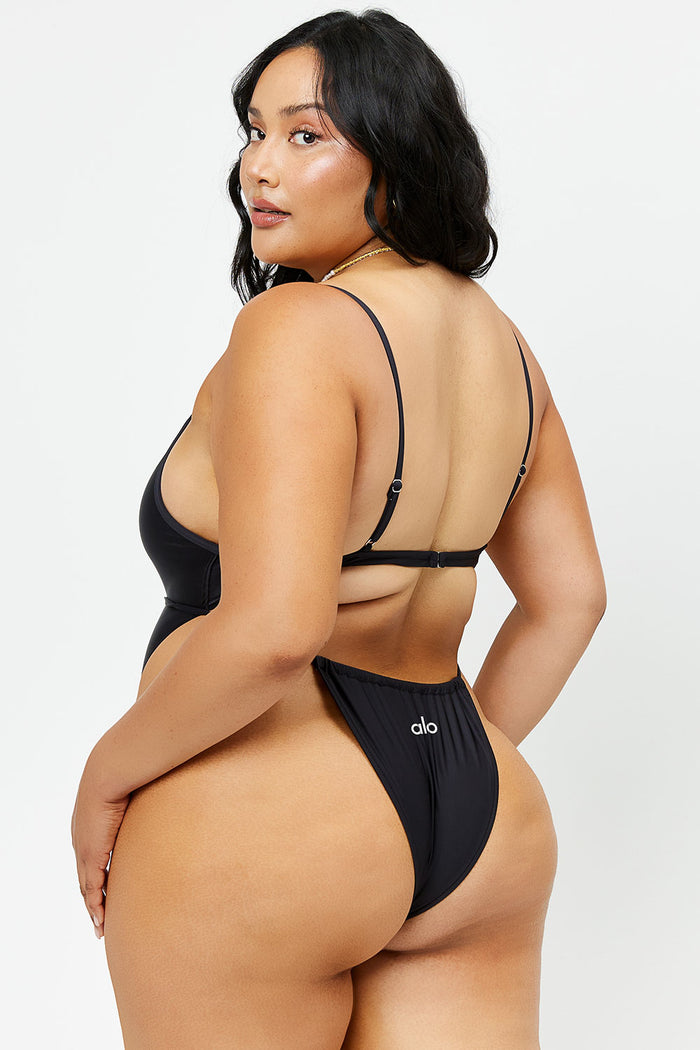 Croft Black Satin Cheeky One Piece Swimsuit Extended