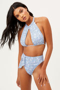 Cupid Springtime Floral High Neck Halter Tie Top