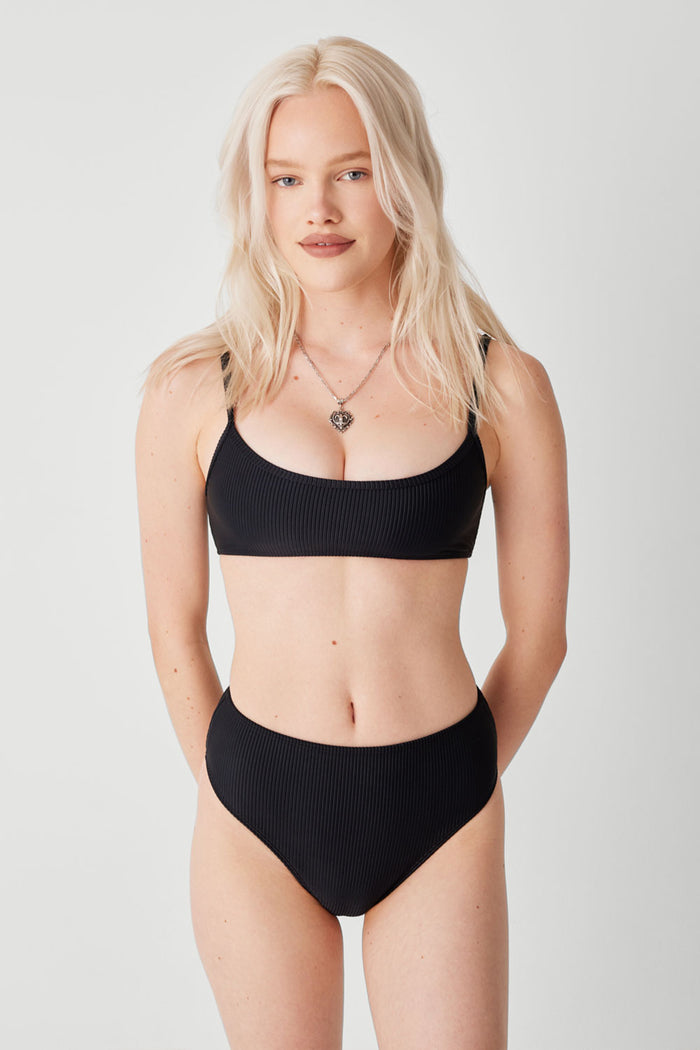 Dallas Ribbed Bralette Bikini Top Black