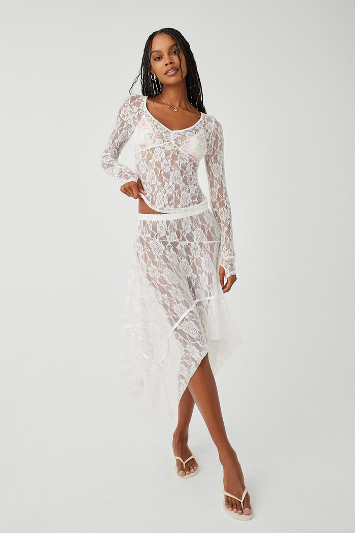 Day Lace Midi Skirt White
