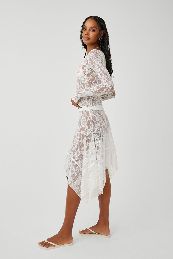 Day Lace Midi Skirt White