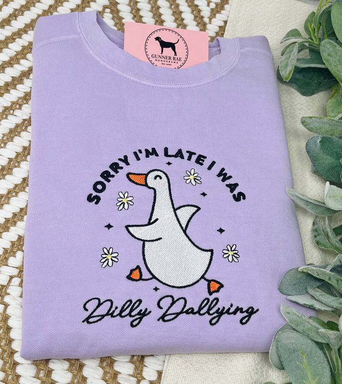 DILLY DALLY GOOSE Custom Embroidered T-shirt or Sweatshirt