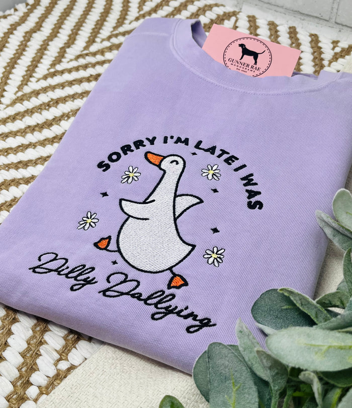 DILLY DALLY GOOSE Custom Embroidered T-shirt or Sweatshirt