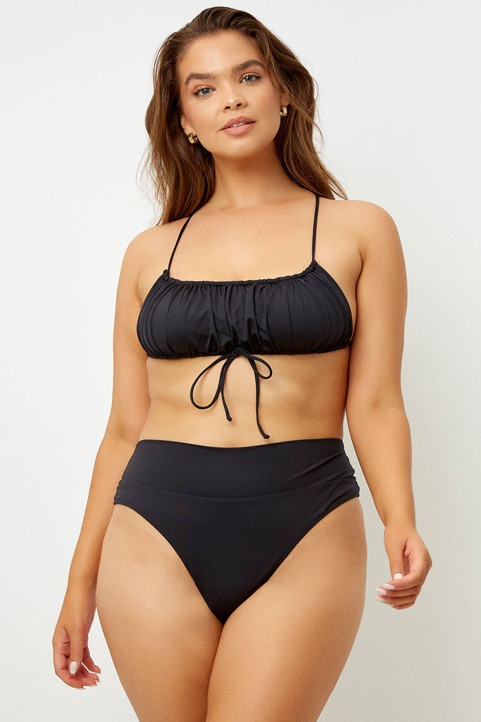 Frankies Bikinis Dreamy Black Ruching Cross Back Top