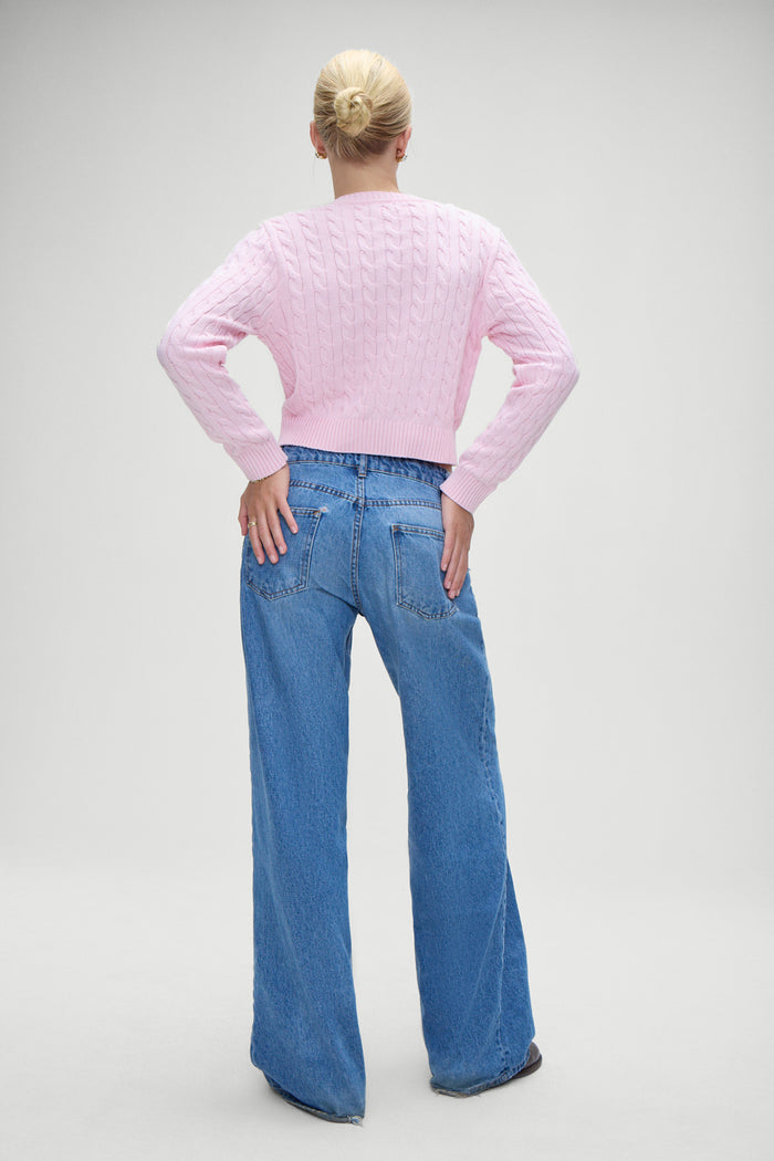Dudley Cable Knit Cardigan Cozy Pink