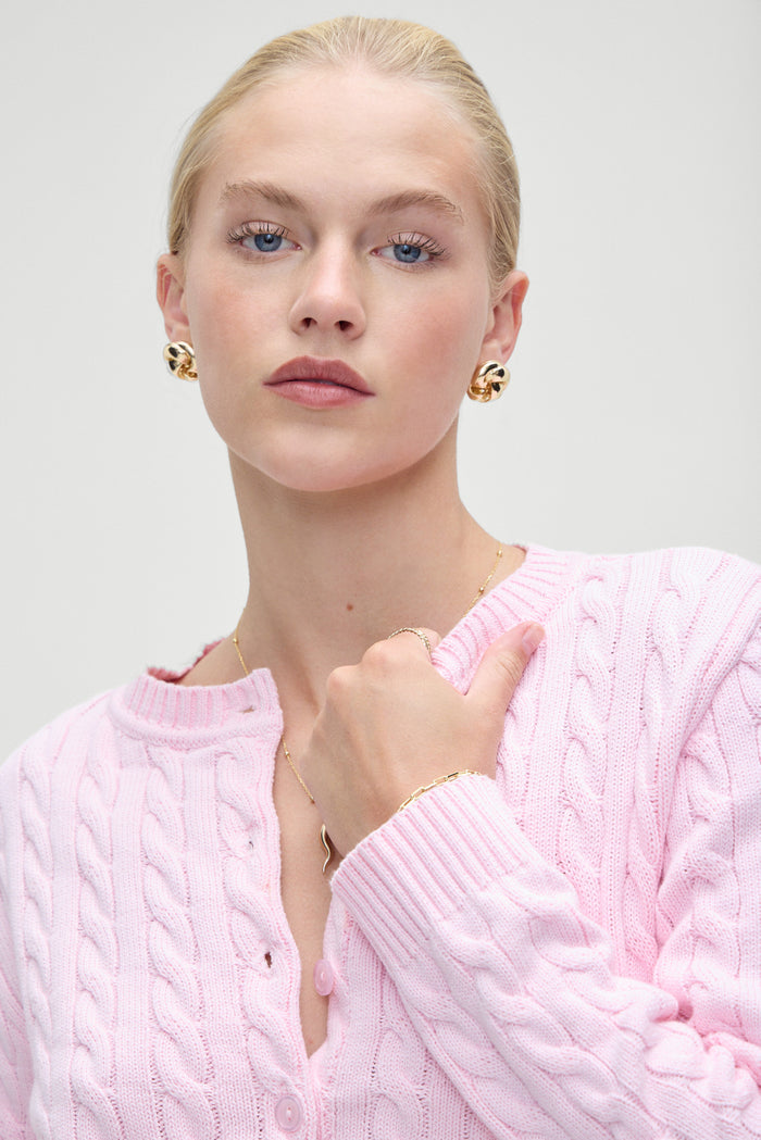 Dudley Cable Knit Cardigan Cozy Pink