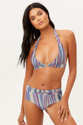 Eden Halter Ring Center Shimmy Blue Lurex Bikini Top
