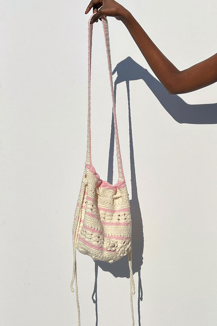 Eloise Crochet Drawstring Bag White