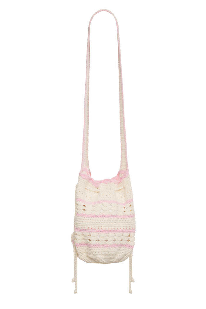 Eloise Crochet Drawstring Bag White
