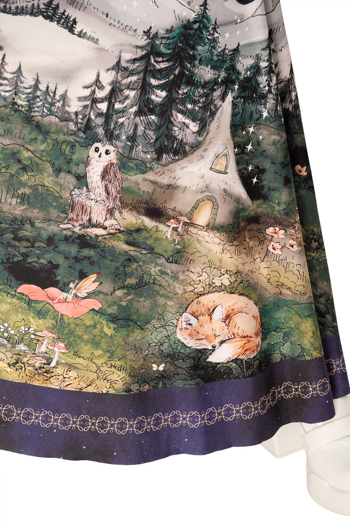 Enchanted Kimono Maxi Dress featuring full length shape, celestial night sky print and whimsical unicorn artwork for statement dressing
