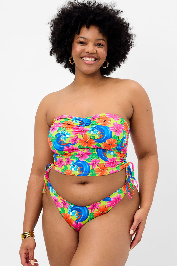 Enzo Floral Cheeky Bikini Bottom Neon Surfer