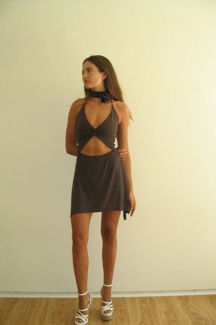 Esme V-Neck Halter Dress Creme Brulee
