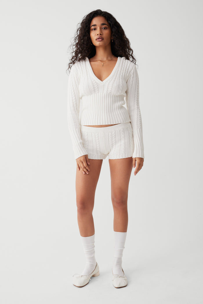Evermore cable cloud knit micro short snow white