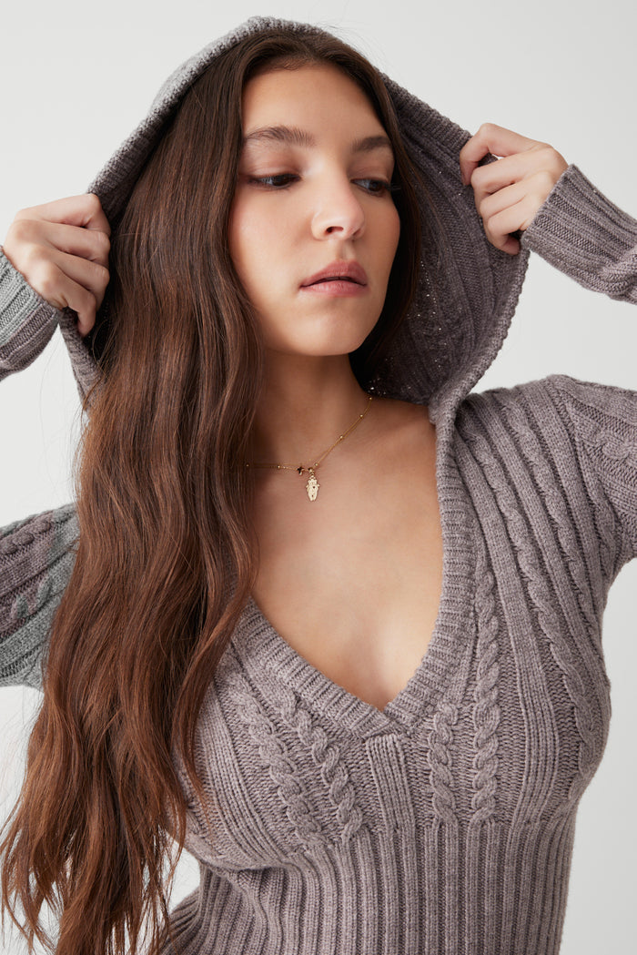 Evermore cable cloud knit sweater dark pearl
