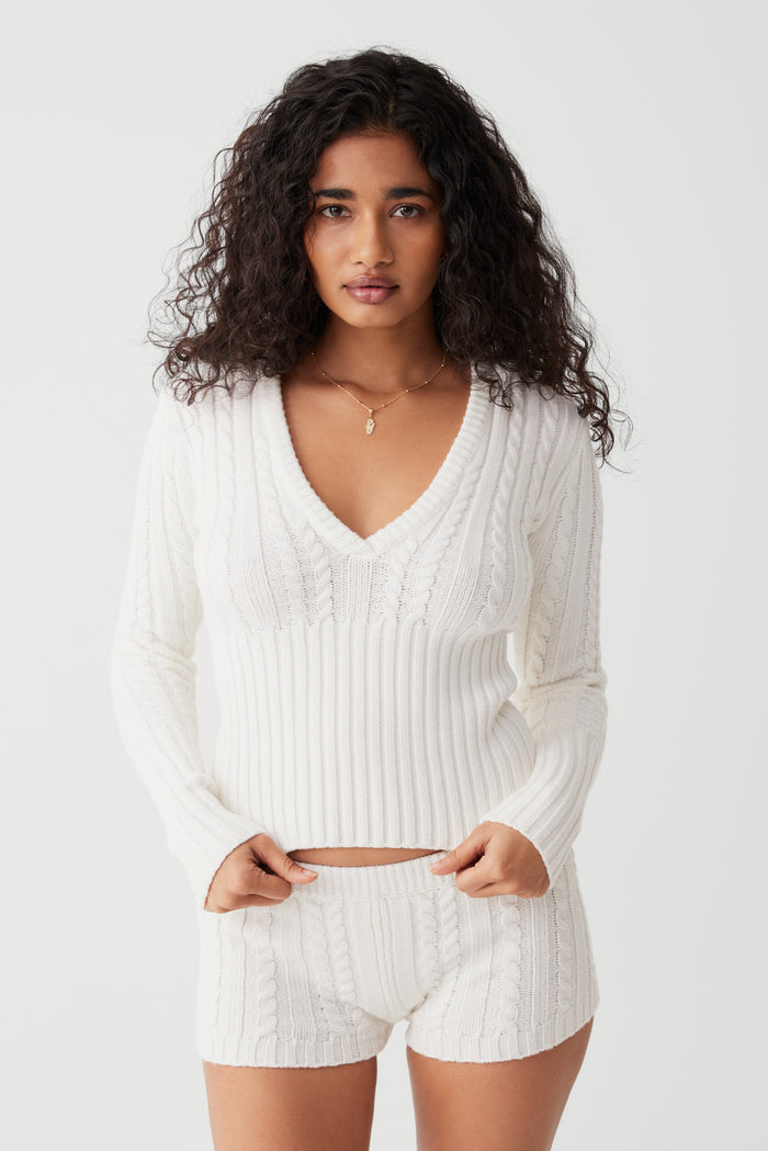 Evermore cable cloud knit sweater snow white