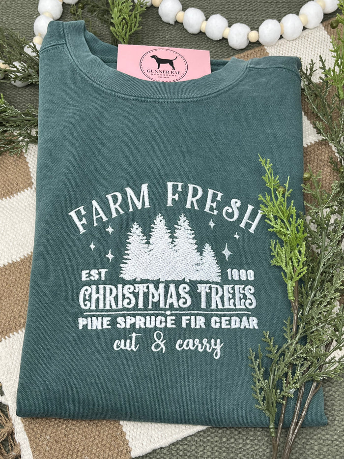 FARM FRESH CHRISTMAS TREES Embroidered T-shirt or Sweatshirt