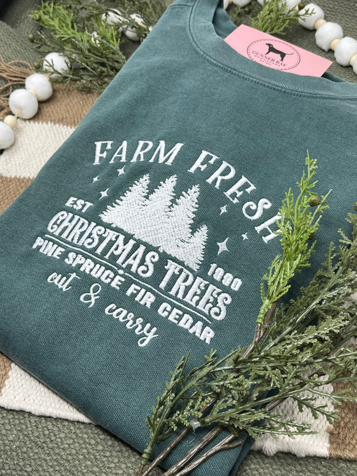 FARM FRESH CHRISTMAS TREES Embroidered T-shirt or Sweatshirt