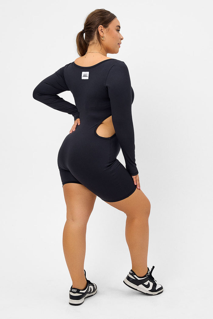 Felix Black Long Sleeve Bodysuit With Side Cutouts