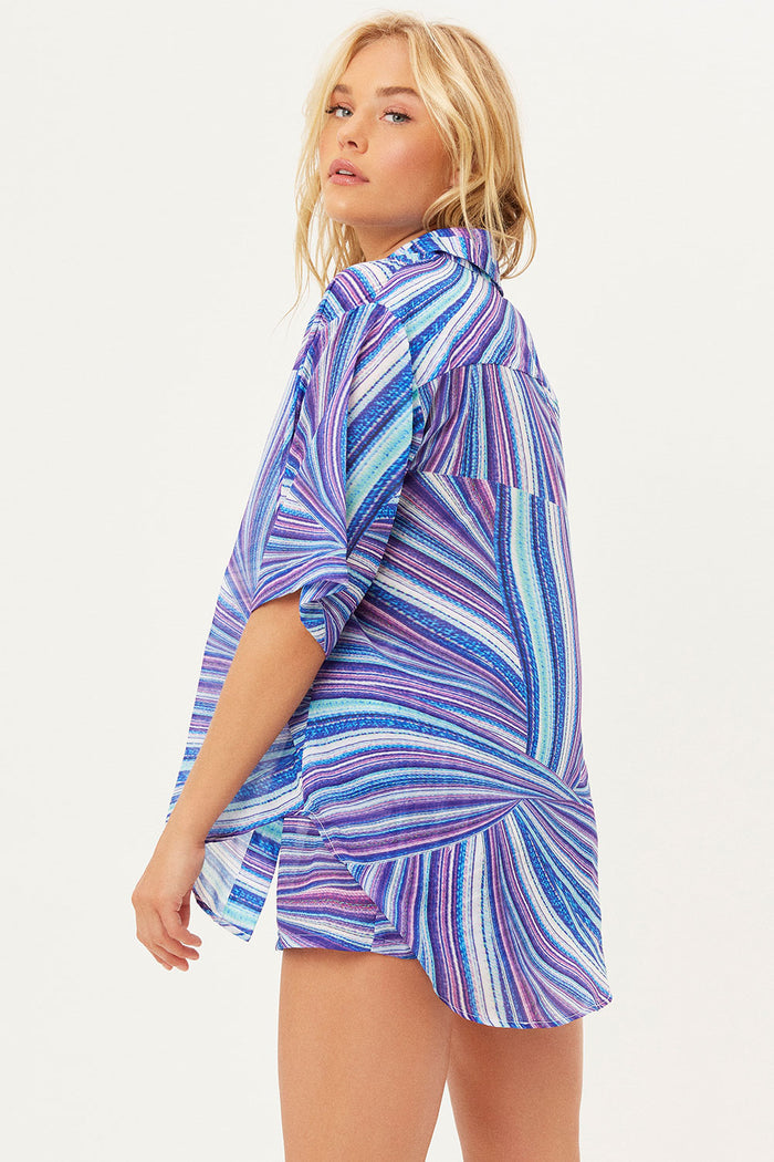 Fifi Shimmy Blue Viscose Button Up Shirt