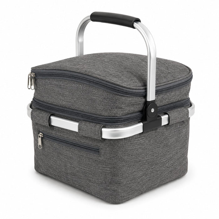 Foldable Portable Insulated Picnic Container-Double Layer - Grey