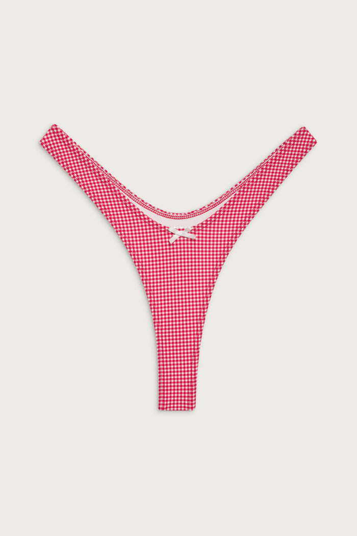 Full Moon Gingham Micro Bikini Bottom - Ladybug Gingham