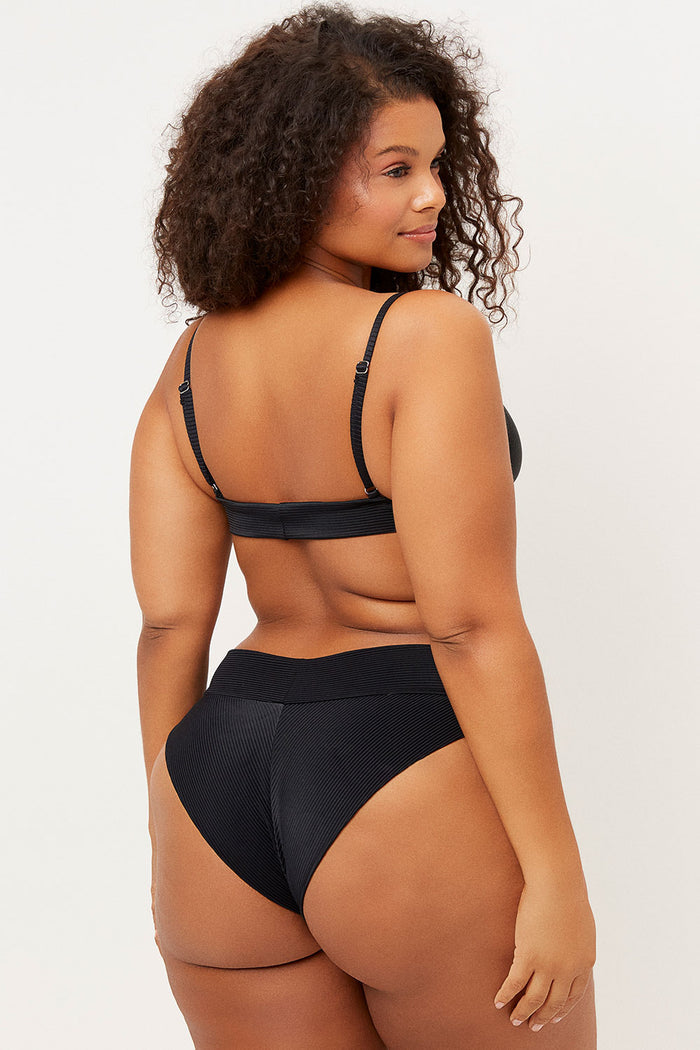 Frankies Bikinis Gavin Black Ribbed Cheeky Bottom