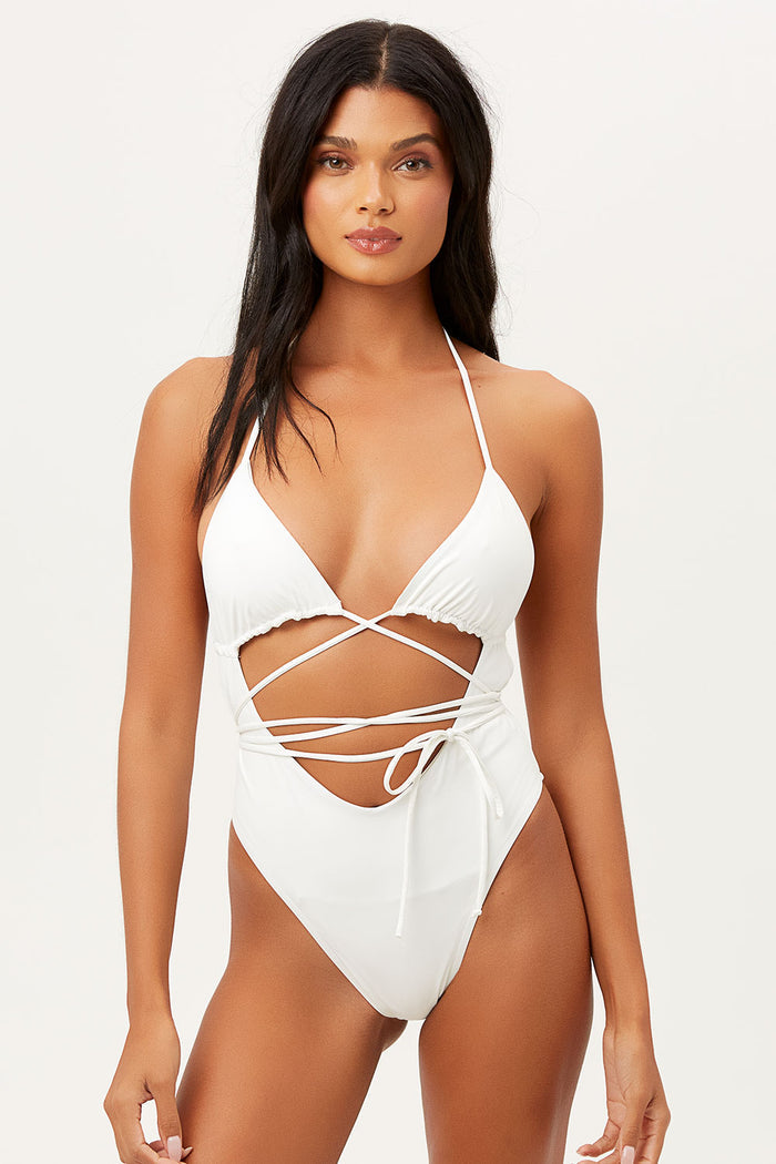 Gemma White Wrap One Piece