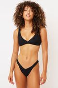 Frankies Bikinis Georgia Black Ribbed Low V-neck Tri Top