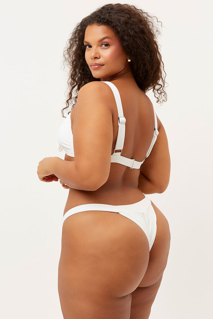 Frankies Bikinis Georgia White Ribbed Low V-neck Tri Top