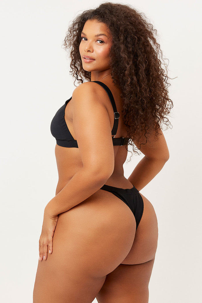 Frankies Bikinis Georgia Black V shape Ribbed Skimpy Bottom