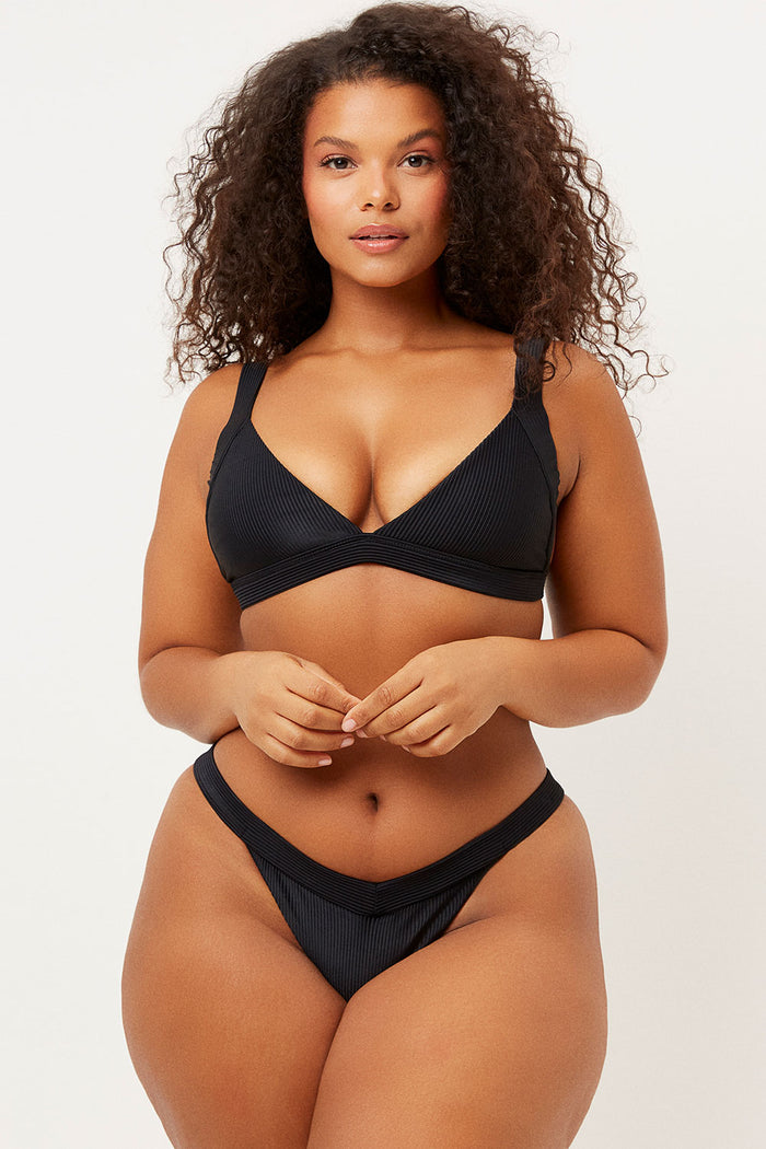 Frankies Bikinis Georgia Black V shape Ribbed Skimpy Bottom