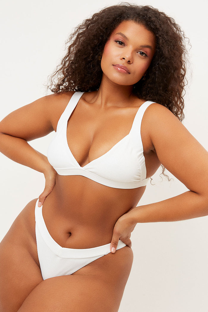 Frankies Bikinis Georgia White V shape Ribbed Skimpy Bottom