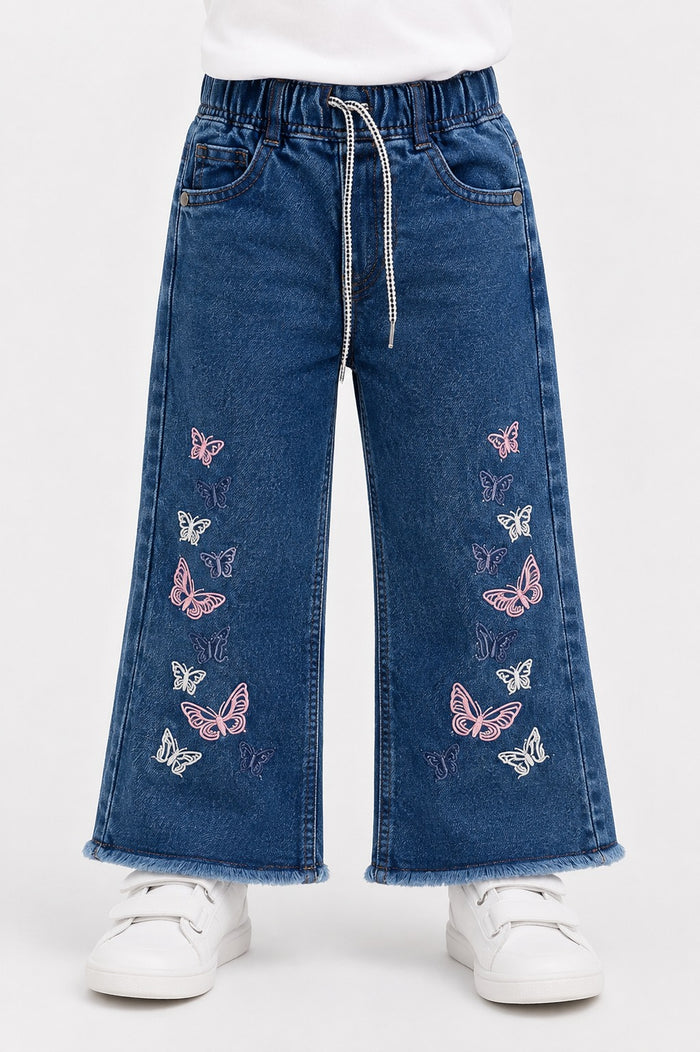 Girls Stylish Wide Leg Pants (3-10Y) - Navy Blue