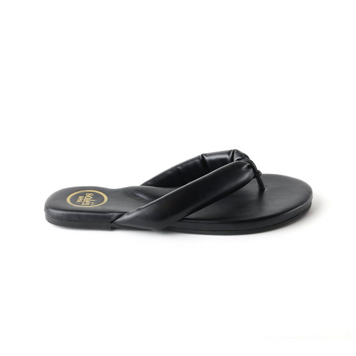 Black rubber flip-flop sandal with textured footbed