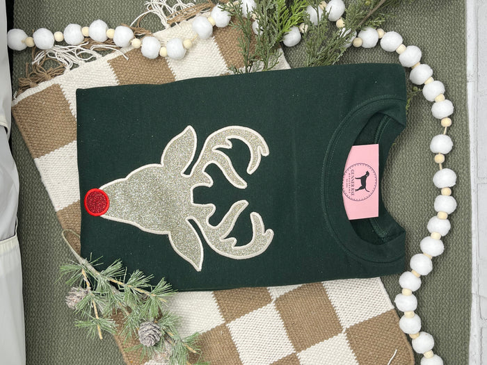 GLITTER CHRISTMAS DEER APPLIQUE Embroidered T-shirt or Sweatshirt