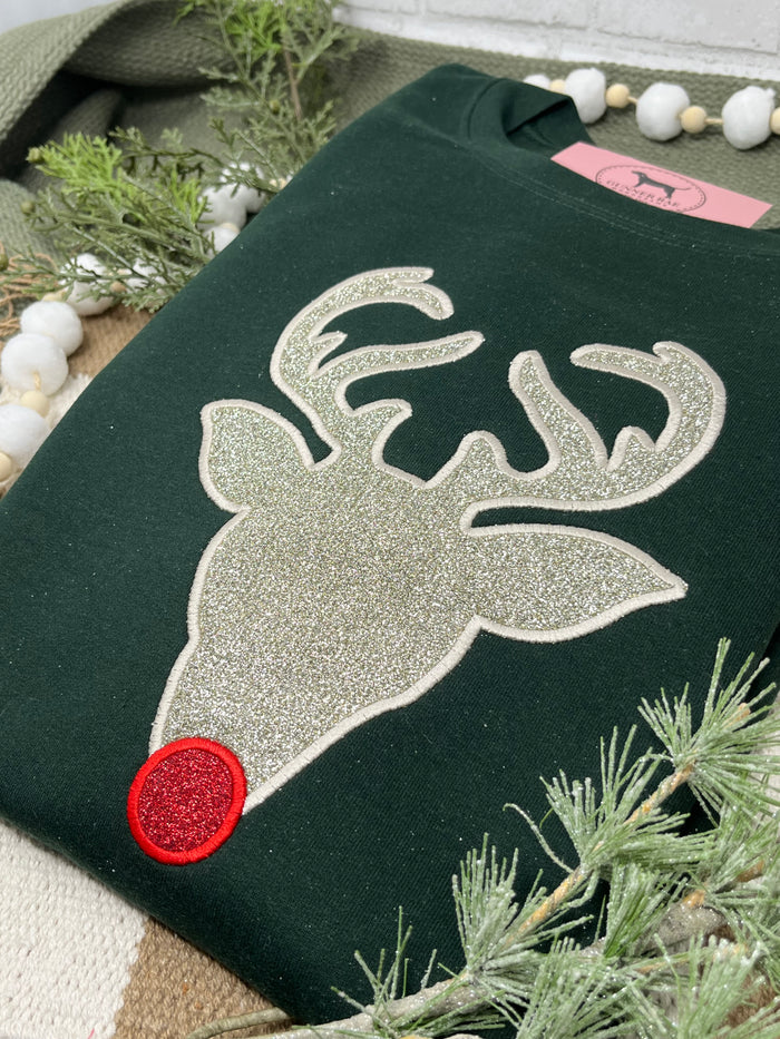 GLITTER CHRISTMAS DEER APPLIQUE Embroidered T-shirt or Sweatshirt