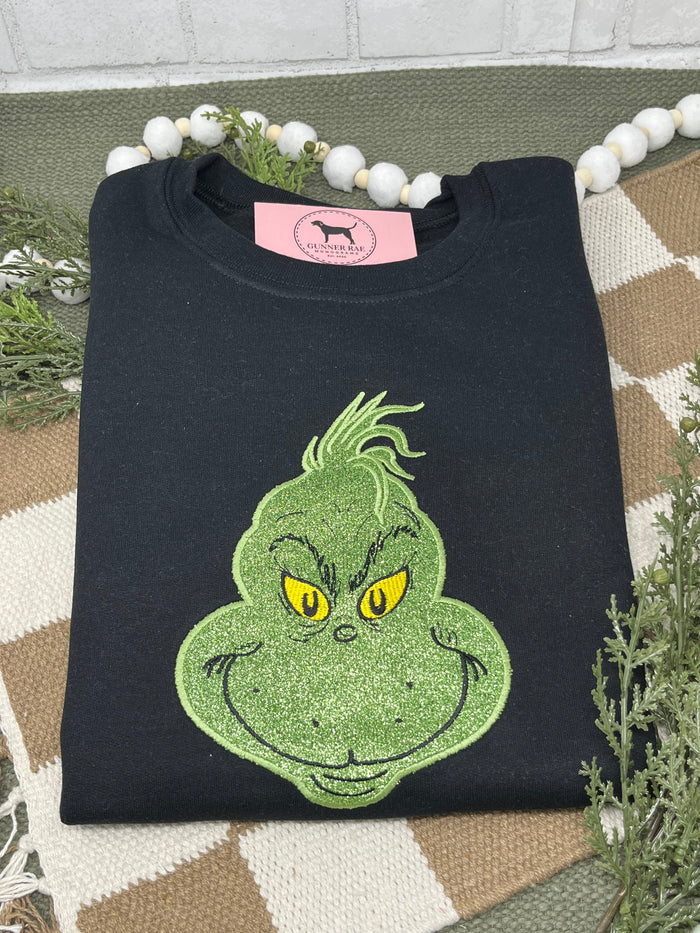 GLITTER GREEN MONSTER APPLIQUE Embroidered T-shirt or Sweatshirt