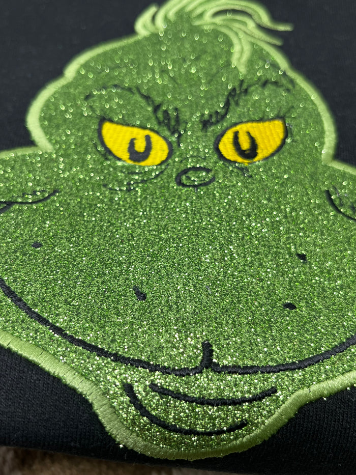 GLITTER GREEN MONSTER APPLIQUE Embroidered T-shirt or Sweatshirt